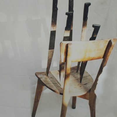 Art Object. Simon Levy. Wooden Chair. Machetes.