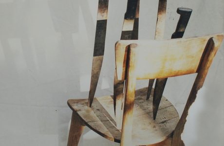 Art Object. Simon Levy. Wooden Chair. Machetes.