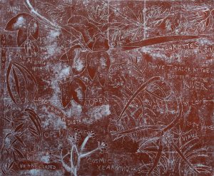 Lockdown: Slave Trader At The Bottom Of The River. Mono-type. 88cm x 72cm. Printed from copper plate. Charbonnel red ochre.
